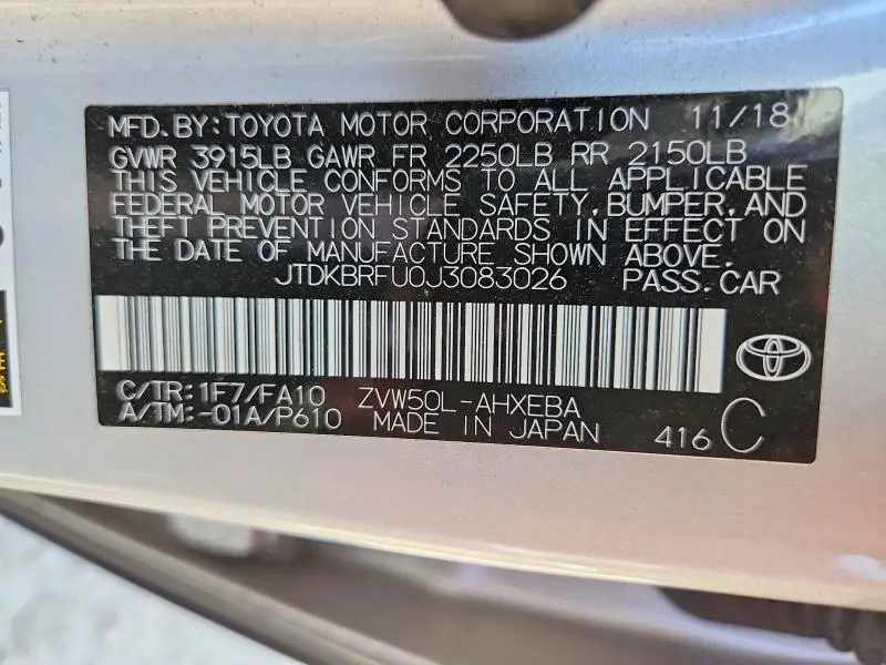 2018 TOYOTA PRIUS TWO  