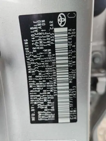 2022 TOYOTA COROLLA LE  