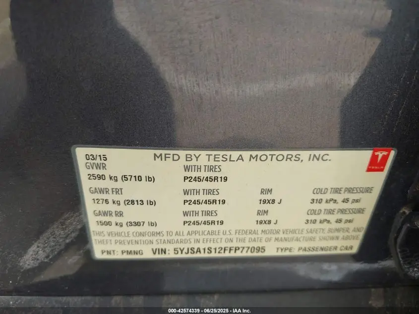 2015 TESLA MODEL S 60/70/85