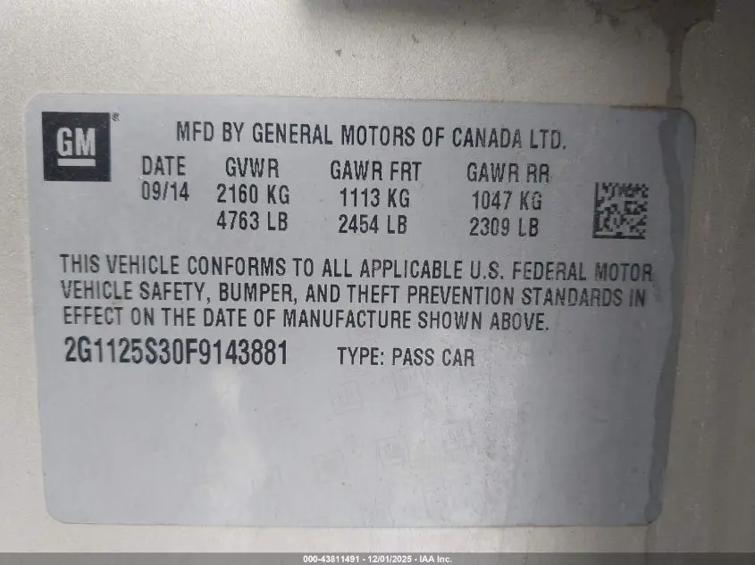 2015 CHEVROLET IMPALA 2LT