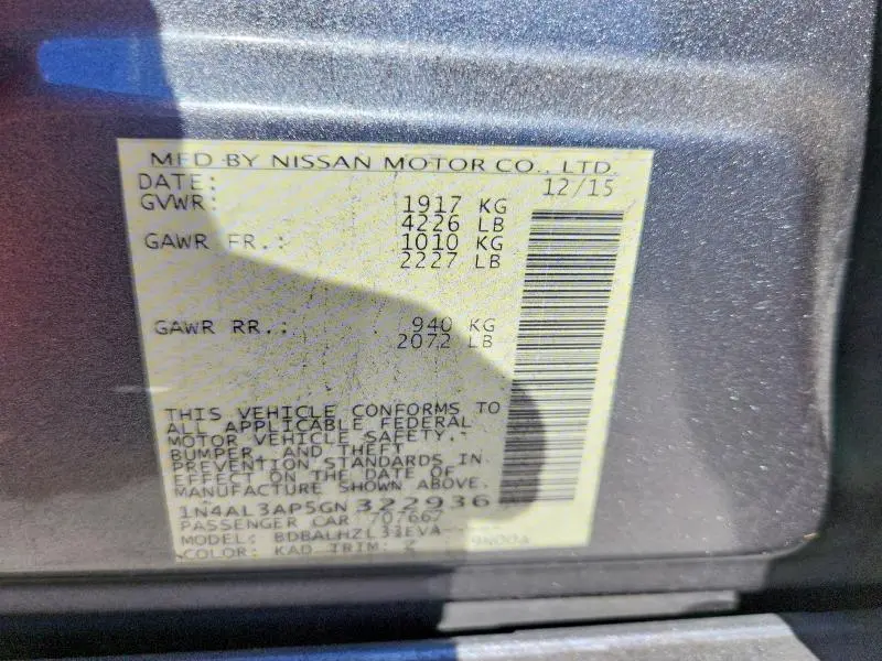 2016 NISSAN ALTIMA 2.5  