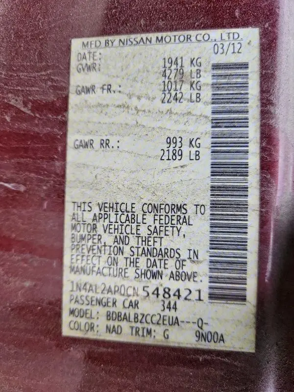 2012 NISSAN ALTIMA BASE  