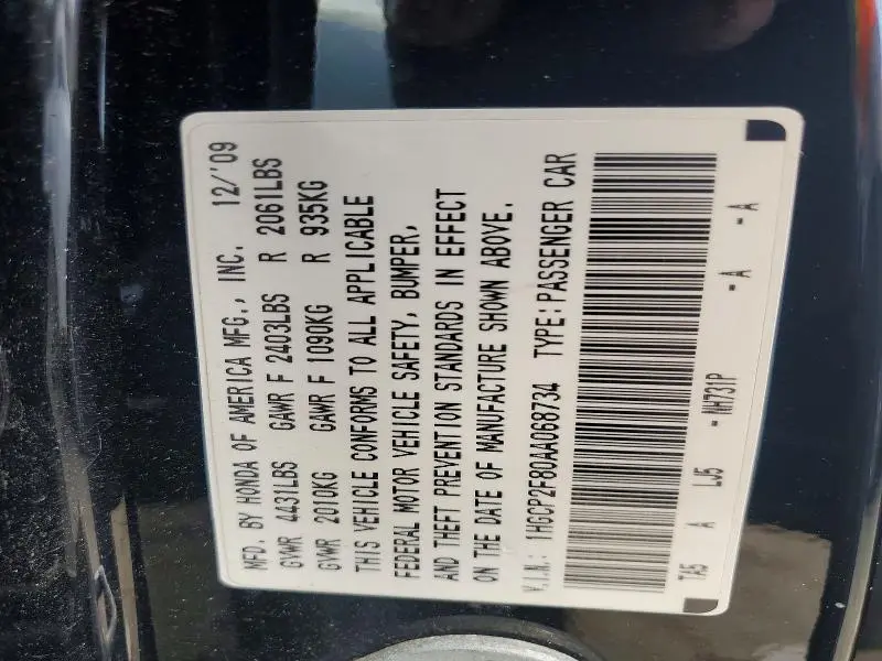 2010 HONDA ACCORD EXL  