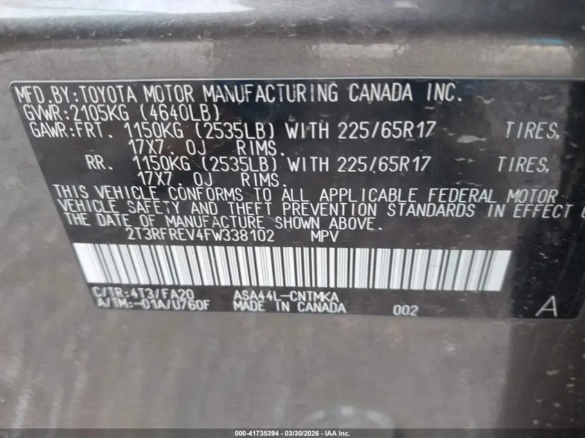 2015 TOYOTA RAV4 XLE