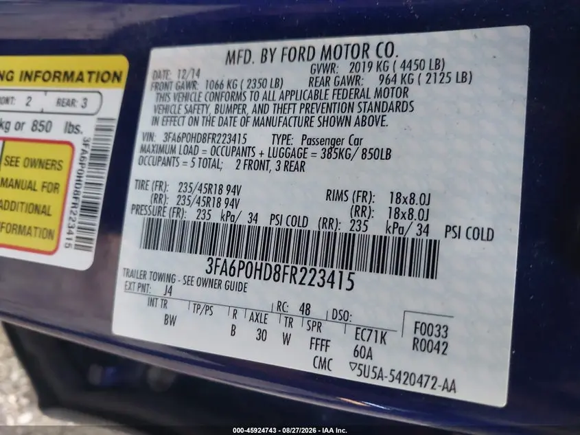 2015 FORD FUSION SE
