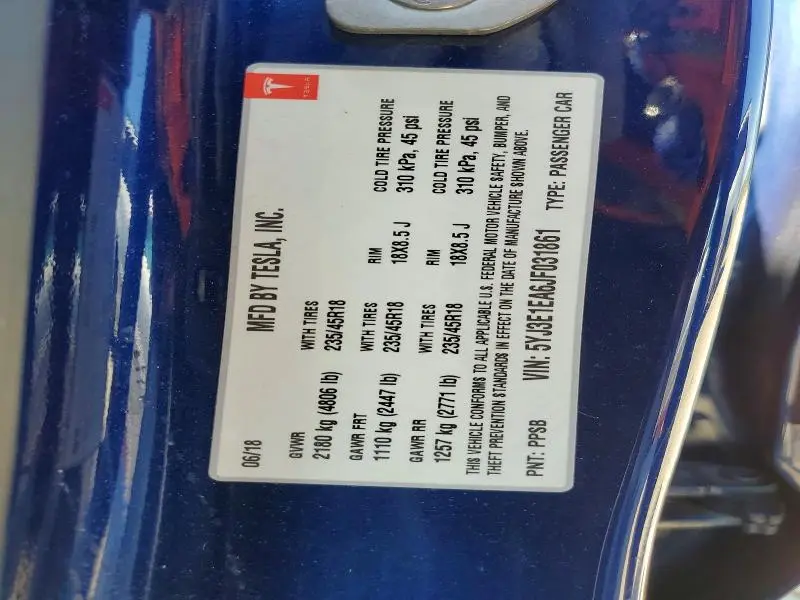 2018 TESLA MODEL 3   