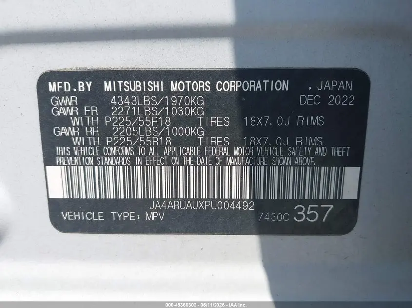 2023 MITSUBISHI OUTLANDER SPORT 2.0 ES AWC/2.0 LE AWC/2.0 RALLIART AWC/2.0 S AWC/2.0 SE AWC