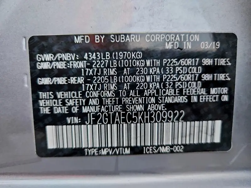 2019 SUBARU CROSSTREK PREMIUM  