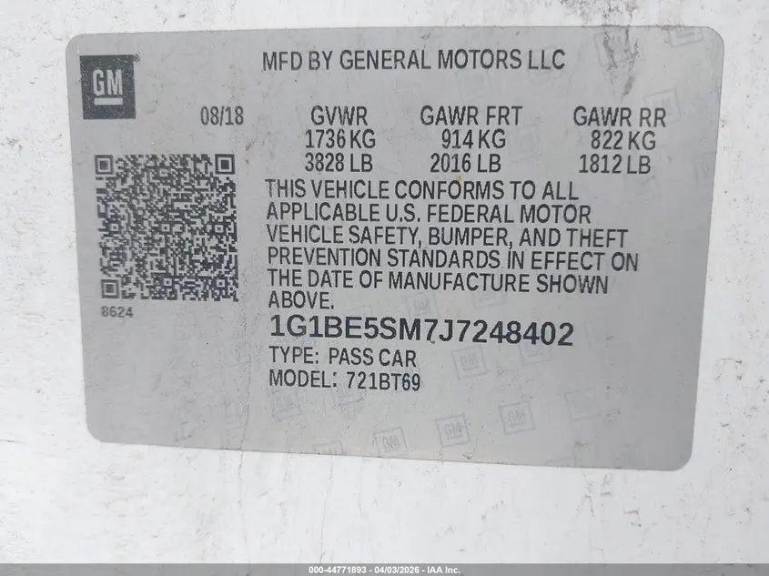 2018 CHEVROLET CRUZE LT AUTO