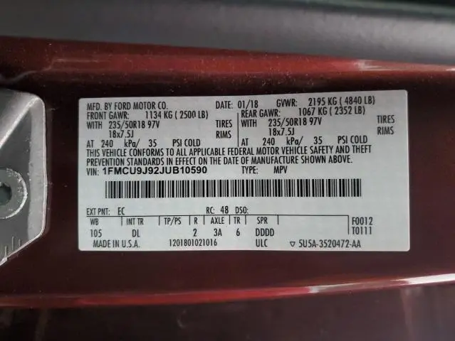 2018 FORD ESCAPE TITANIUM  