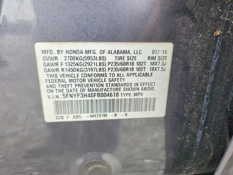 2015 HONDA PILOT EX  