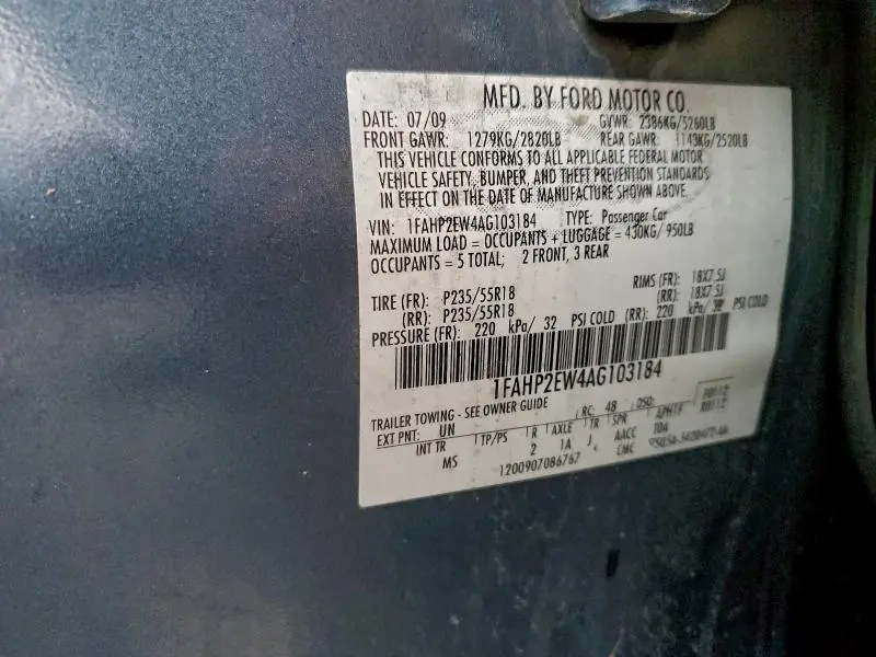 2010 FORD TAURUS SEL  