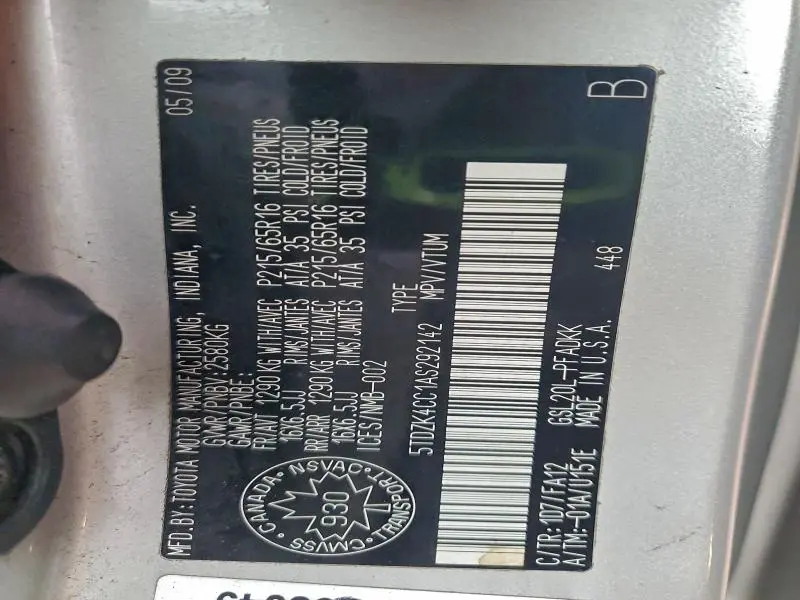 2010 TOYOTA SIENNA CE  