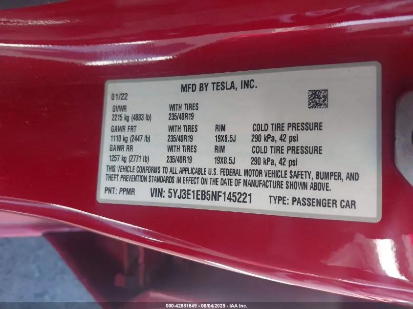 2022 TESLA MODEL 3 LONG RANGE DUAL MOTOR ALL-WHEEL DRIVE