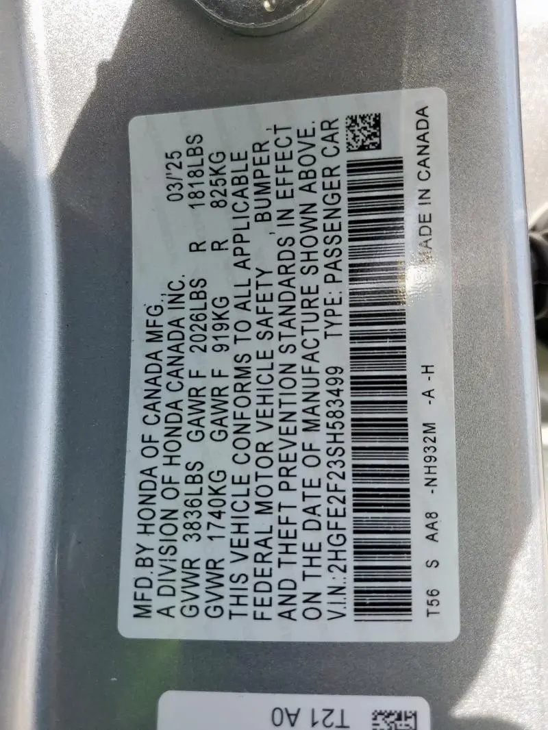 2025 HONDA CIVIC LX  
