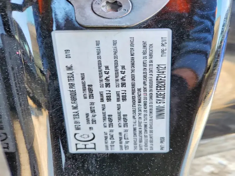 2019 TESLA MODEL 3   