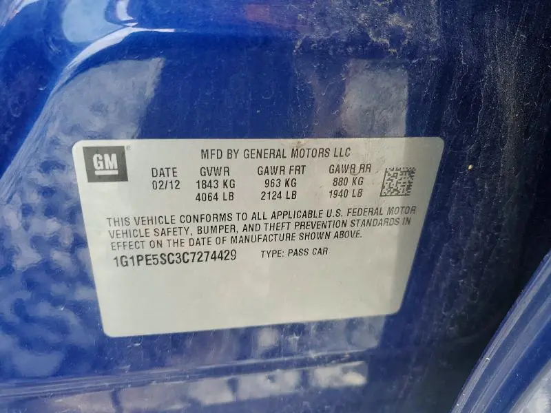 2012 CHEVROLET CRUZE LT  