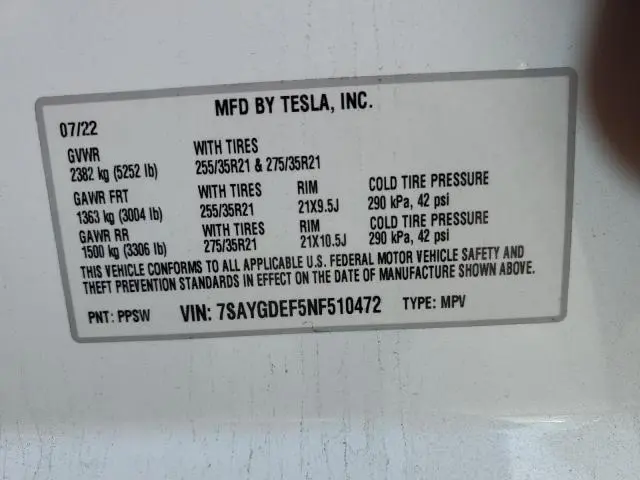 2022 TESLA MODEL Y   