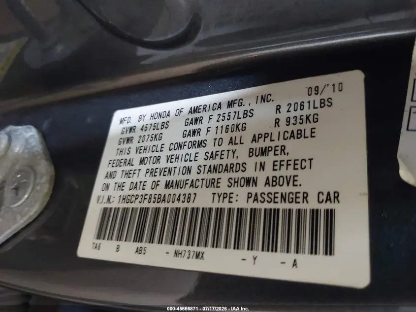 2011 HONDA ACCORD 3.5 EX-L