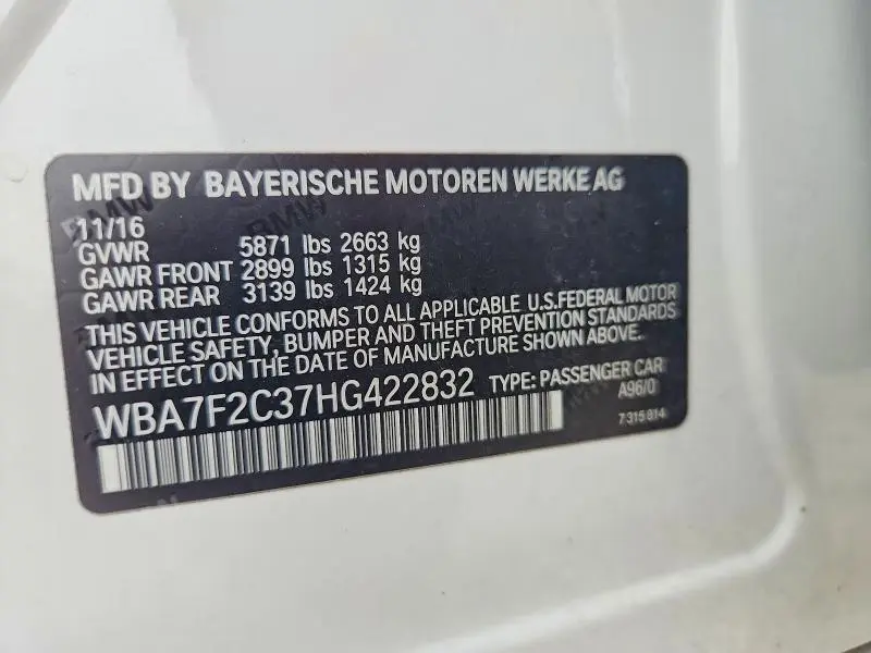 2017 BMW 750 XI  