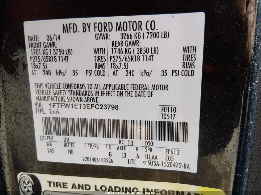 2014 FORD F-150 LARIAT