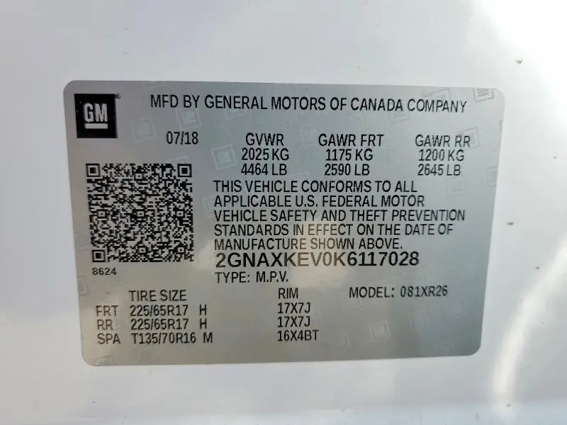 2019 CHEVROLET EQUINOX LT  