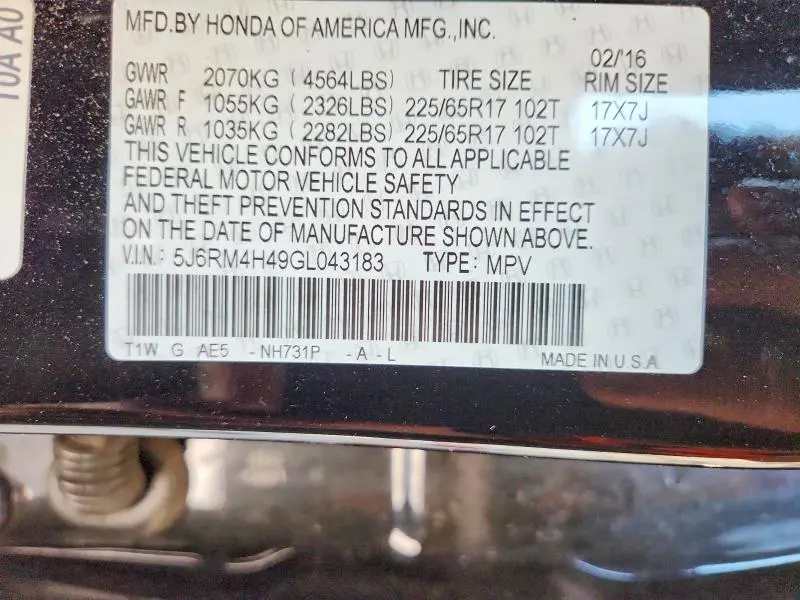 2016 HONDA CR-V SE  