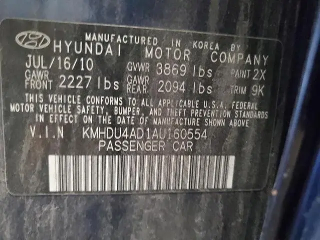 2010 HYUNDAI ELANTRA BLUE  