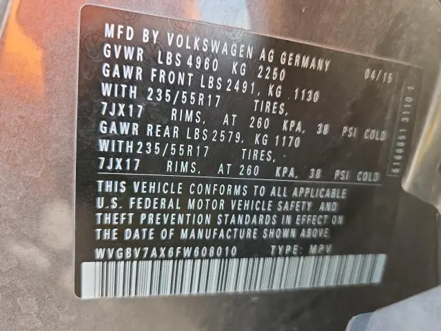 2015 VOLKSWAGEN TIGUAN S  