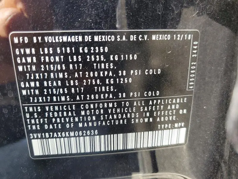 2019 VOLKSWAGEN TIGUAN S  