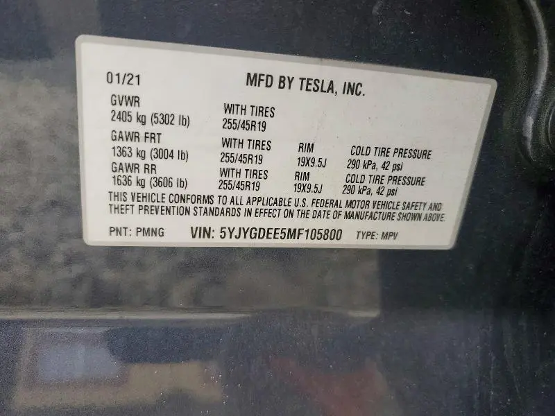 2021 TESLA MODEL Y   