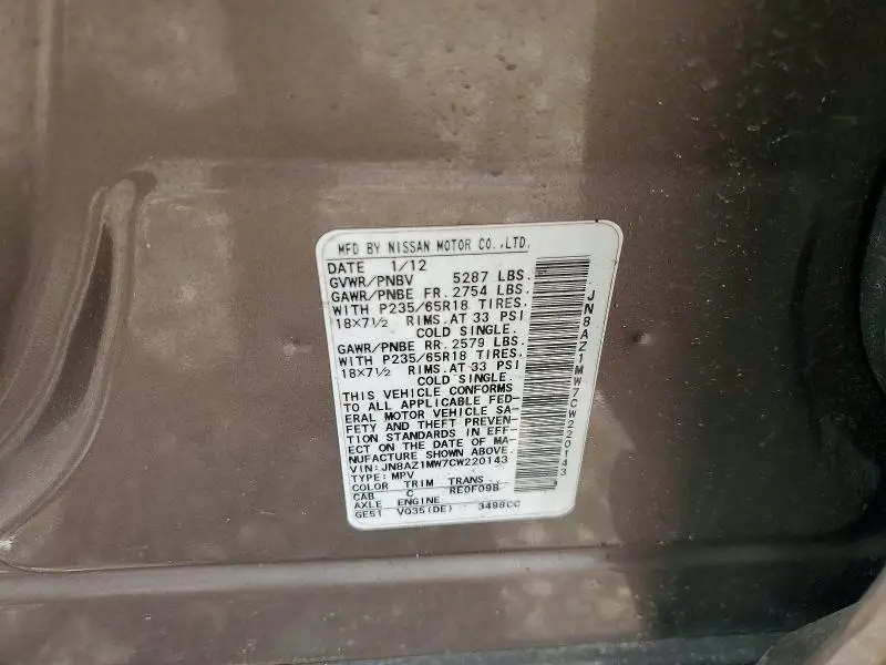 2012 NISSAN MURANO S  