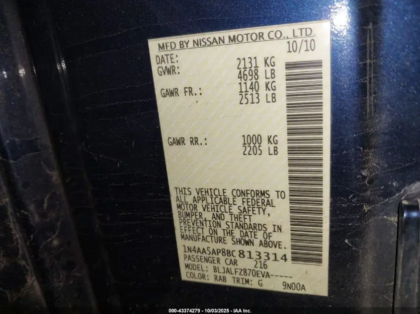 2011 NISSAN MAXIMA 3.5 SV