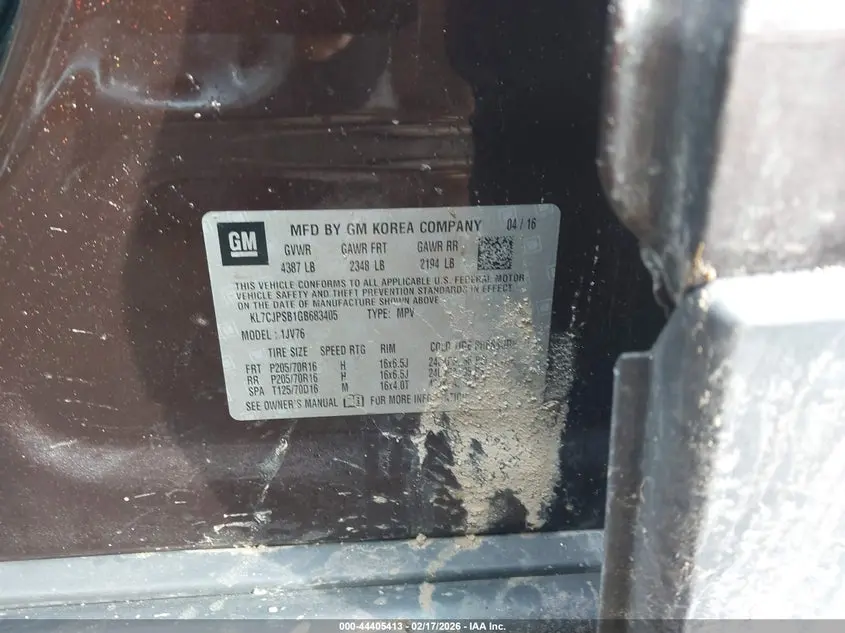 2016 CHEVROLET TRAX LT