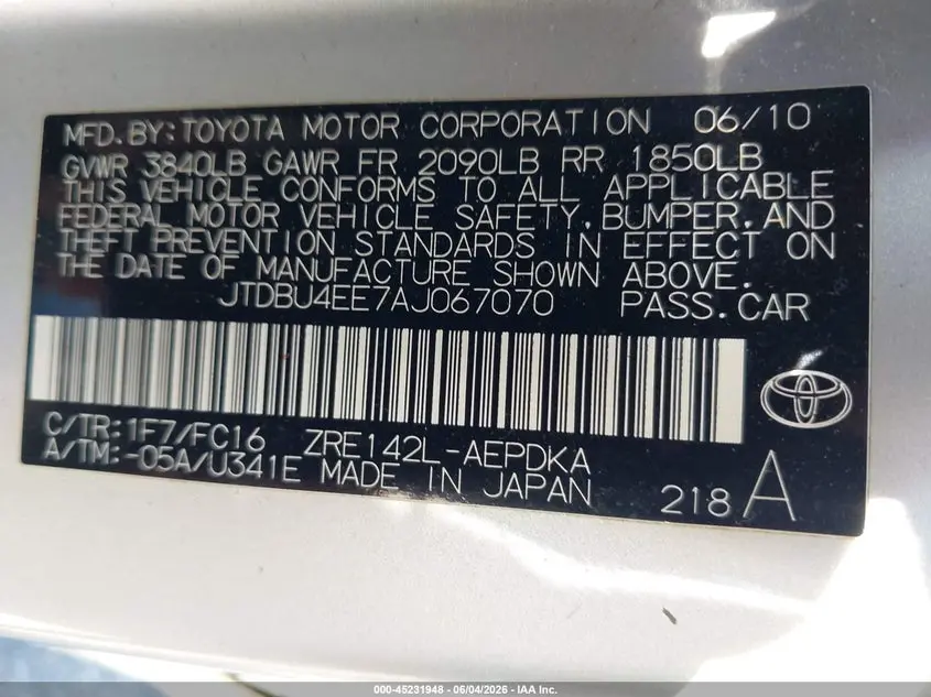 2010 TOYOTA COROLLA LE