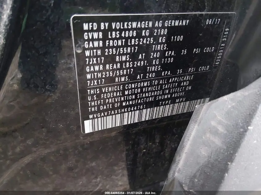 2017 VOLKSWAGEN TIGUAN 2.0T/2.0T S