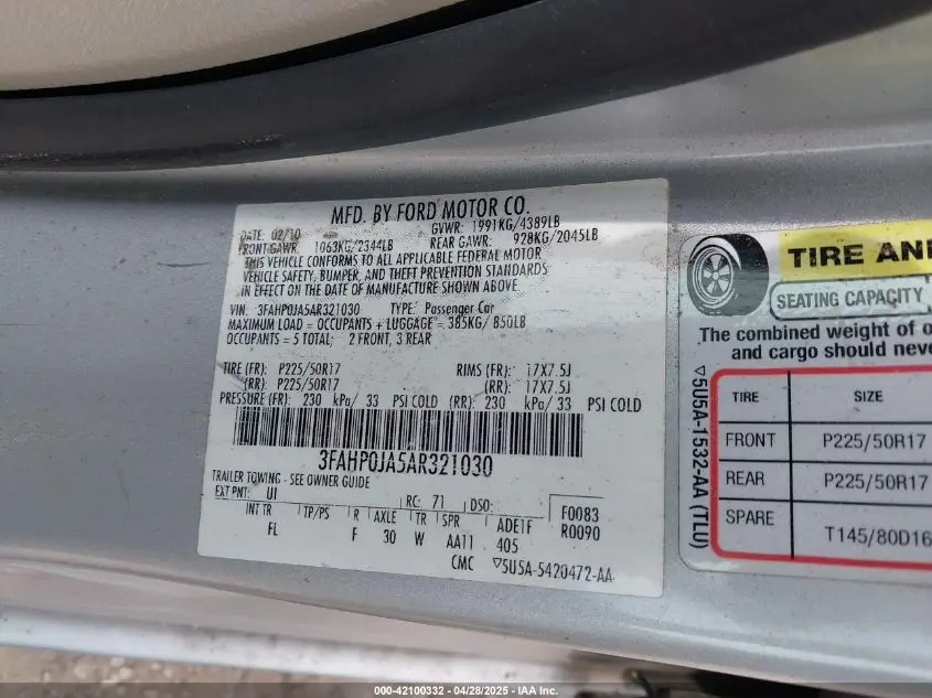 2010 FORD FUSION SEL