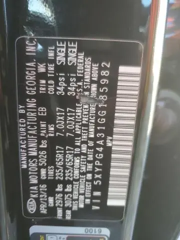 2016 KIA SORENTO LX  