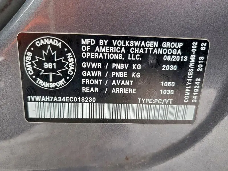 2014 VOLKSWAGEN PASSAT S  