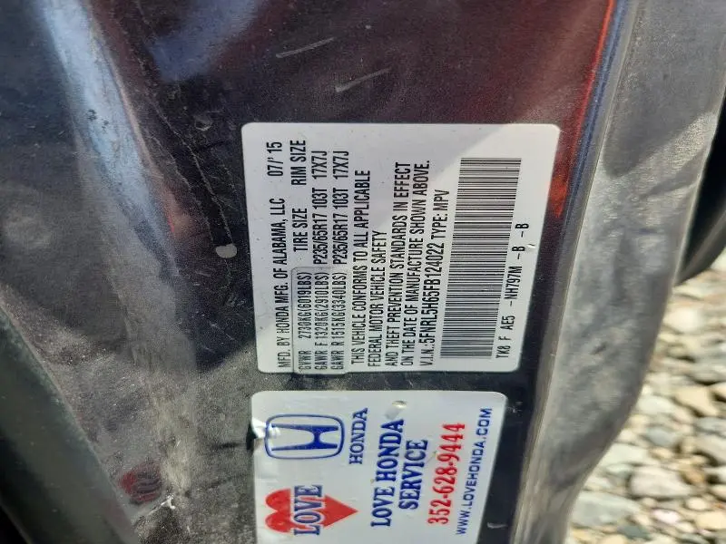 2015 HONDA ODYSSEY EXL  