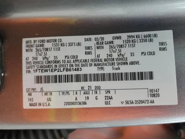 2020 FORD F150 SUPERCREW  