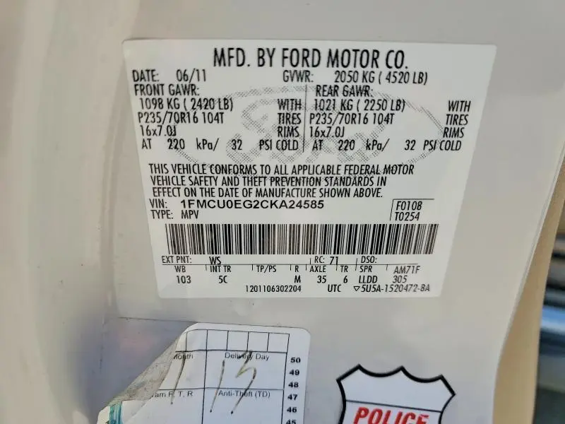 2012 FORD ESCAPE LIMITED  