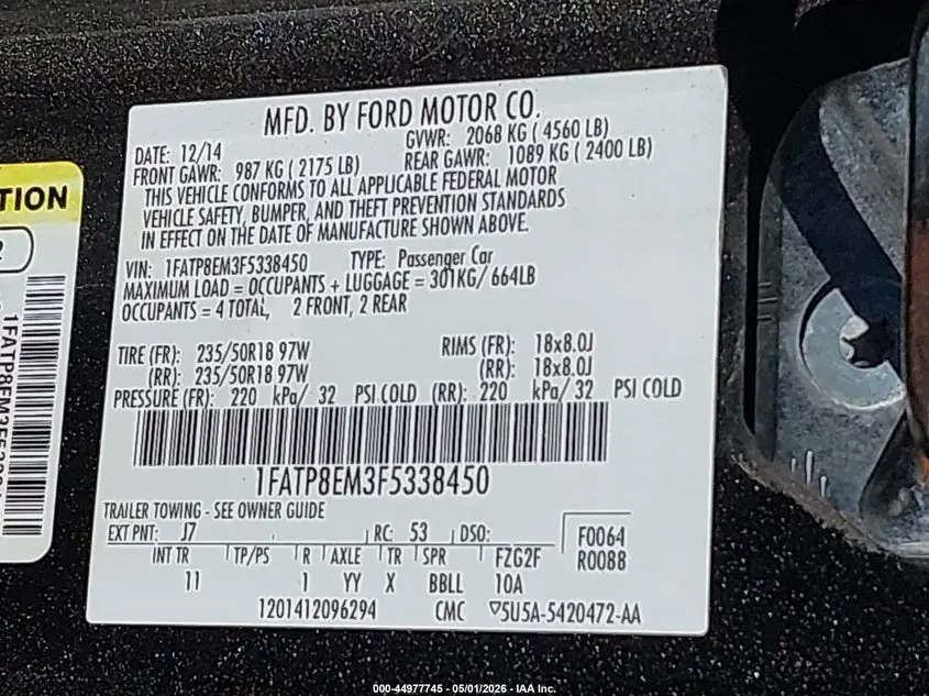 2015 FORD MUSTANG V6
