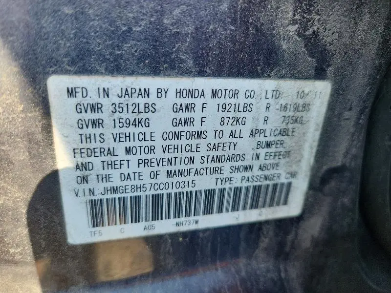 2012 HONDA FIT SPORT  