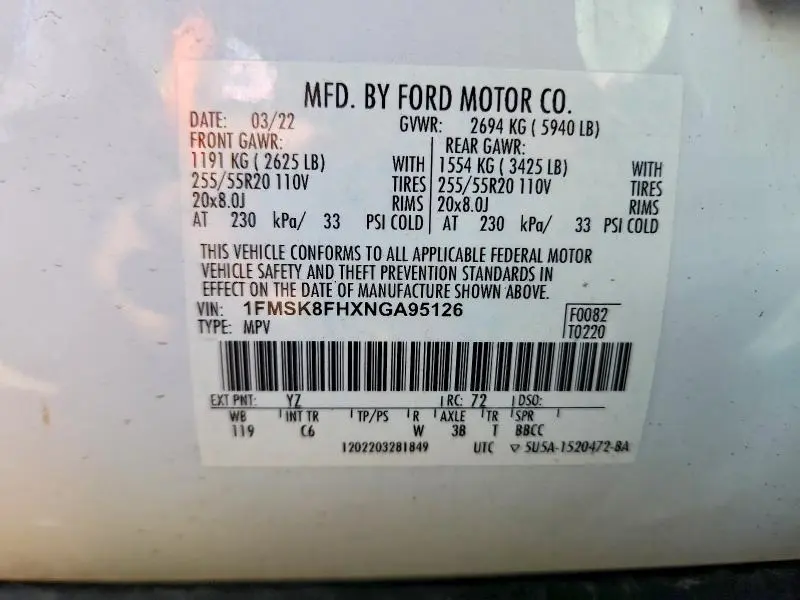 2022 FORD EXPLORER LIMITED  