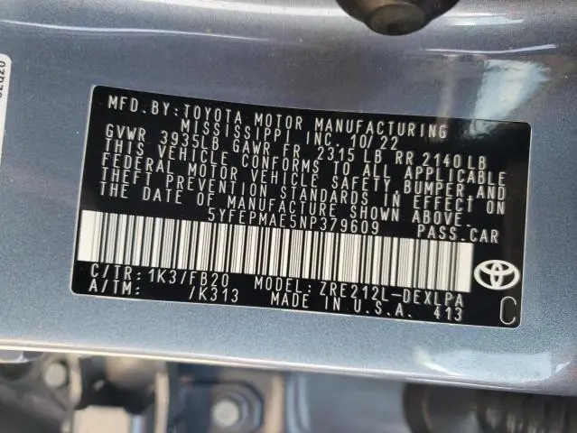 2022 TOYOTA COROLLA LE  