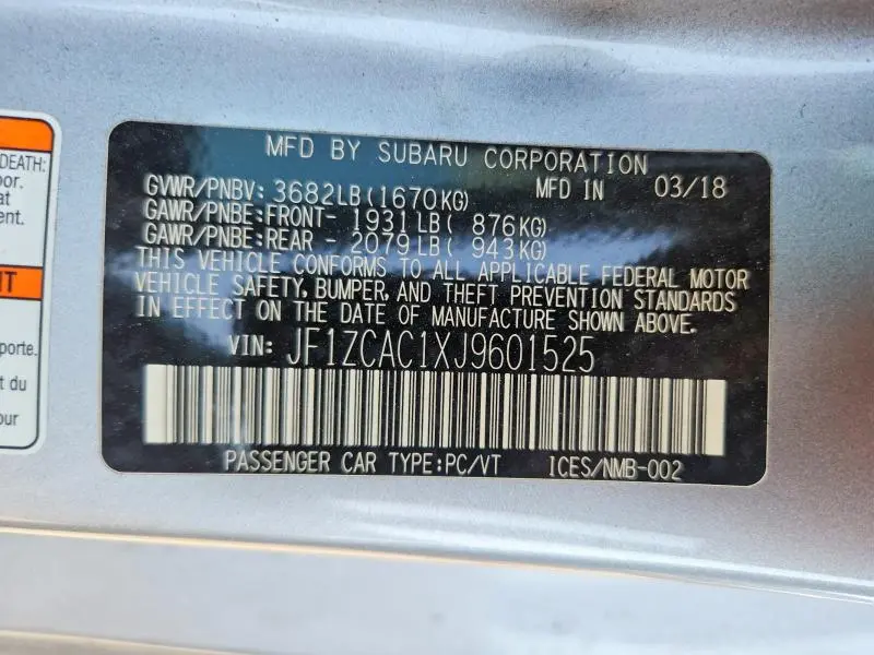 2018 SUBARU BRZ 2.0 LIMITED  