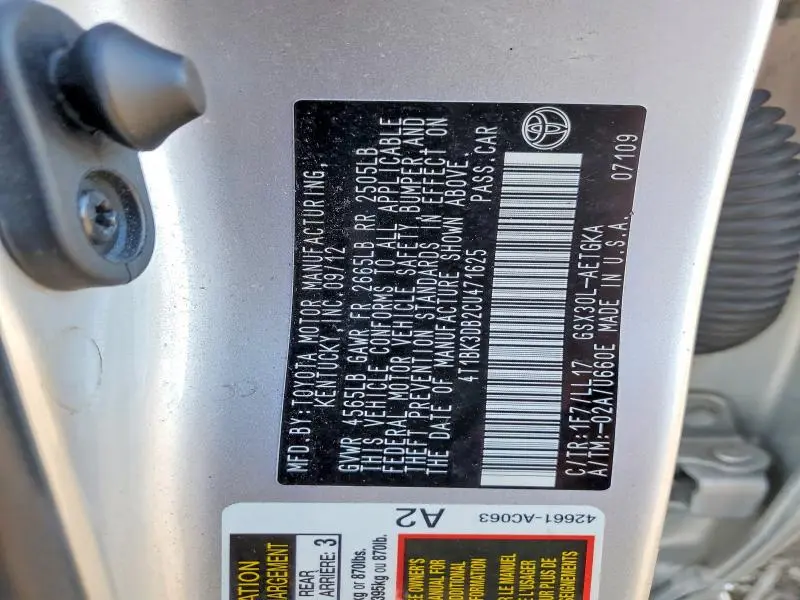 2012 TOYOTA AVALON BASE  