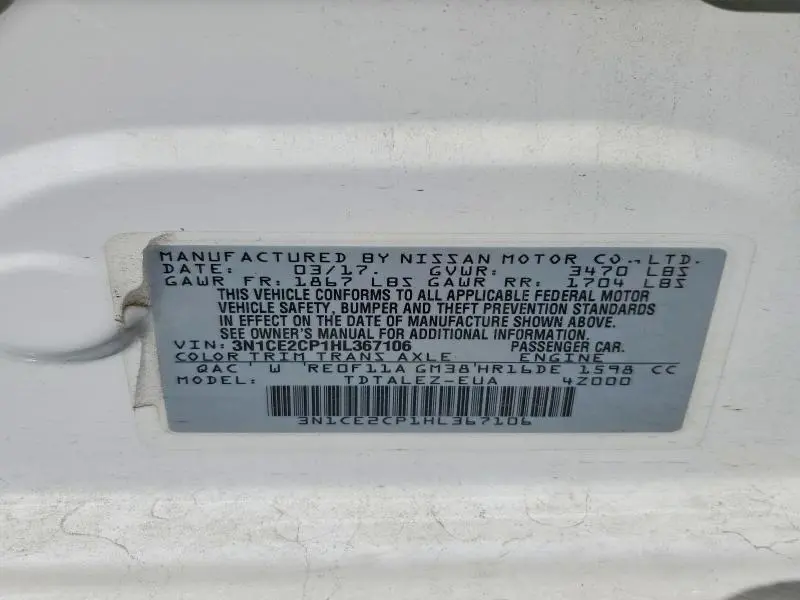2017 NISSAN VERSA NOTE SL  