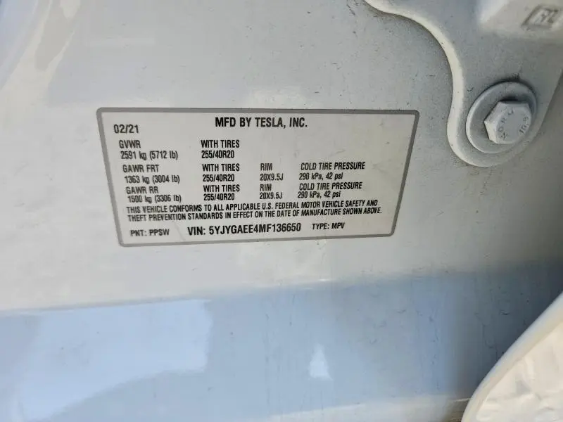 2021 TESLA MODEL Y   